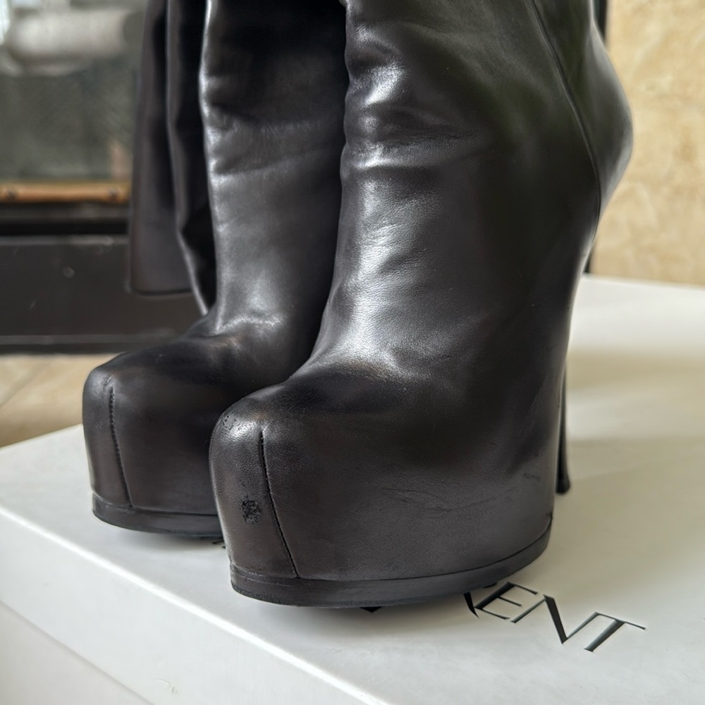 YSL Yves Saint Laurent Tribtoo Leather Platform Boots High Heels Size 38 (US 8) - Picture 8 of 14